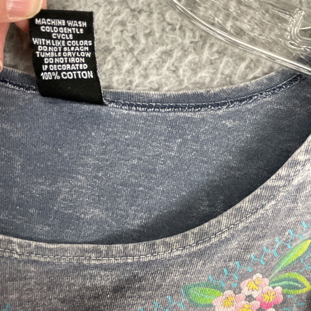 Sabaku Artwear Top Womens XL Grey Excellent Mineral Wash Floral Southwest USA - Picture 3 of 8